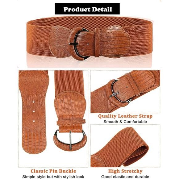 HinyBoeh Elastic Wide Belt PU Leather Stretchy Dress Belt, Vintage Wide Belt main image 7